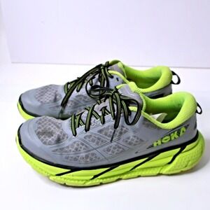 Hoka One One‎ M Clifton 2 Gray Neon Green Running Shoes Mens 9 Sneakers SEE